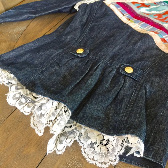 Upcycled lace patchwork boho jean jacket - Picture 3 of 15